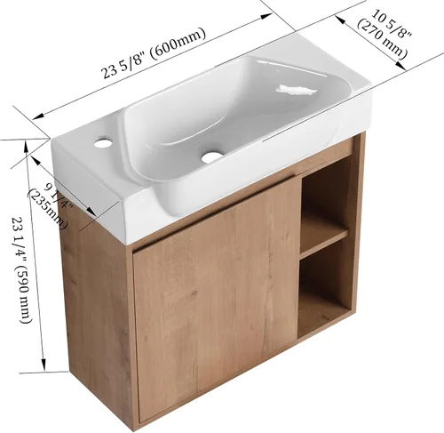 Vista 2 de 24" Modern Wall Mount Bathroom Vanity with Ceramic Sink & Soft Closing Door, Space-Saving Floating Cabinet, Durable Waterproof Plywood, Easy-Clean