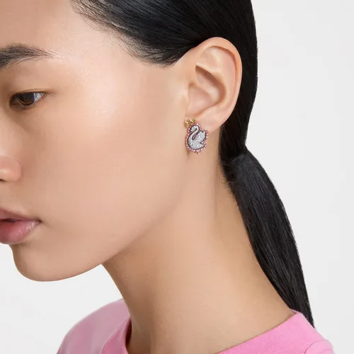 Vista 6 de SWAROVSKI Pop Swan Pierced Stud Earrings with Swarovski Swan Motif, Pink and Clear Crystals