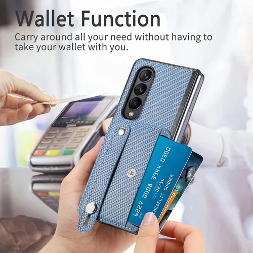 Vista 4 de Asuwish Funda de teléfono para Samsung Galaxy Z Fold 2 5G 2020 y accesorios para celular con correa para la muñeca, soporte para tarjeta de crédito