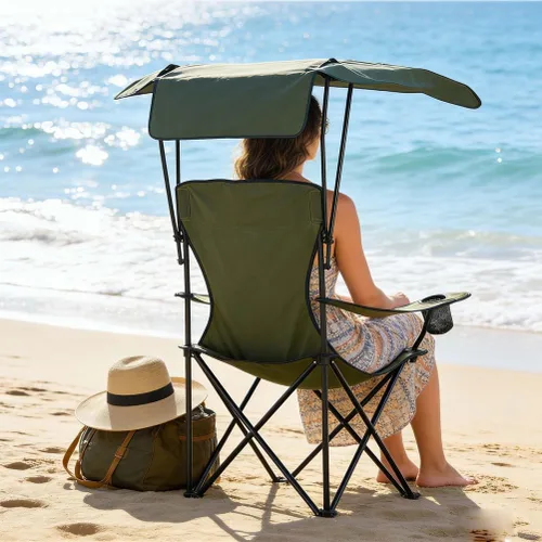 Vista 7 de Folding Camping Chair with Canopy, Portable Outdoor Chair with Sun Shade, 50×50×130Cm, for Camping, Hiking, Fishing, Beach