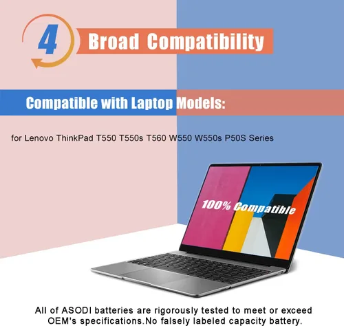 Vista 5 de ASODI 45N1742 - Batería para portátil compatible con Lenovo ThinkPad T550 T550s T560 W550 W550s P50S Series Notebook 45N1740 45N1741 45N1743