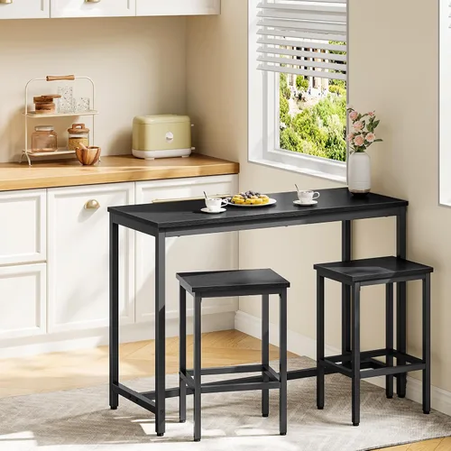 Vista 2 de HOOBRO Juego de mesa y sillas de bar, mesa rectangular de 47.2 pulgadas con 2 taburetes para espacio pequeño, juego de taburetes de desayuno de 3