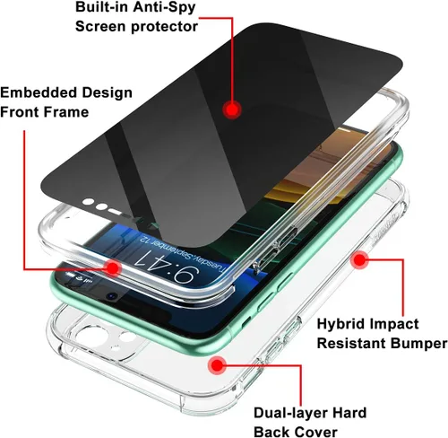 Vista 2 de SURITCH Funda transparente para iPhone 11 (solamente) de 6.1 pulgadas, [protector de pantalla de privacidad] cubierta protectora de cuerpo completo