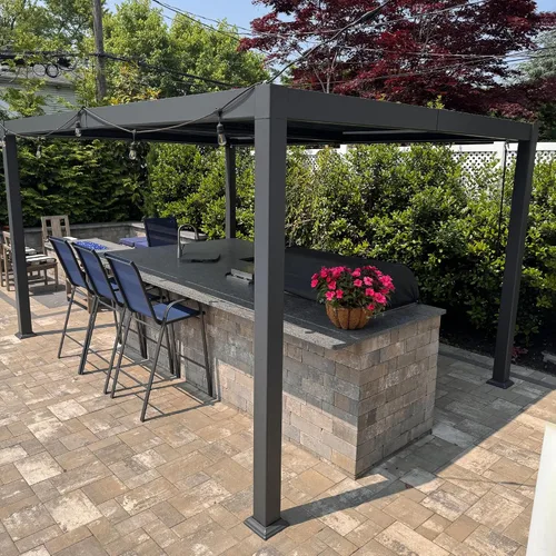 Vista 30 de Pérgola PURPLE LEAF con listones de 10 x 10 pies para exteriores con sistema de drenaje Gris (Grey Frame)