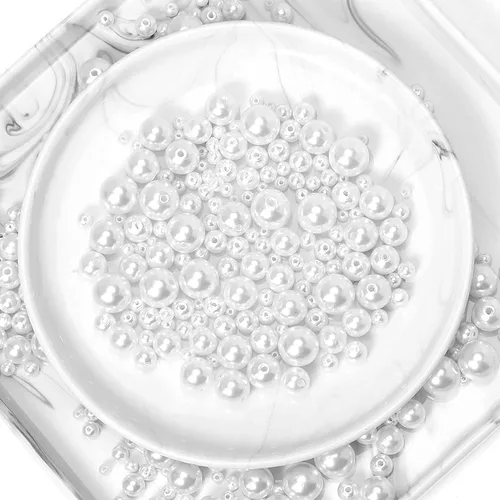 Vista 3 de Cuentas de perlas blancas de tamaño mixto, cuentas acrílicas con agujero, cuentas redondas artificiales, perlas de imitación sueltas para hacer