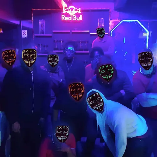 Vista 6 de Máscara de La Purga para Halloween con luz - Máscaras LED espeluznantes, disfraces de cosplay para niños, niñas, hombres, mujeres y adultos