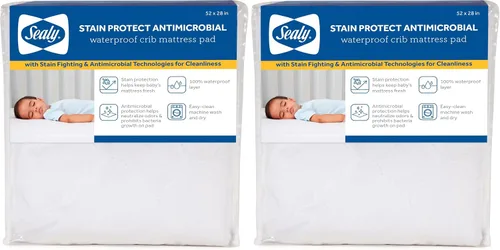 Vista 9 de Sealy Baby Protector de colchón impermeable con protección contra manchas y propiedades antimicrobianas para cuna de bebé y cama de niños pequeños