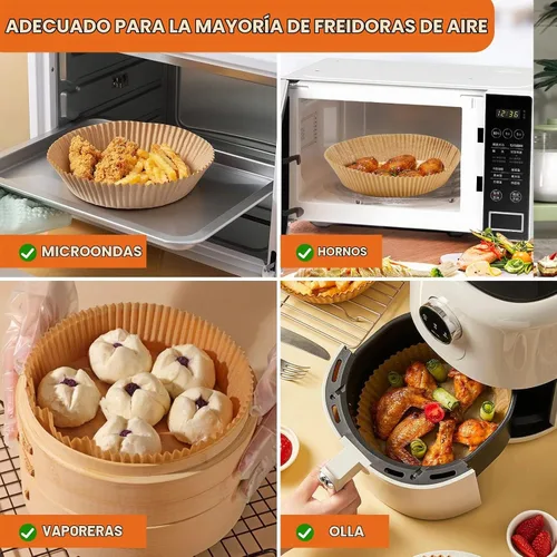 Vista 5 de Vailnd Forros redondos pequeños para freidora de aire desechables, 200 forros de papel para freidora de aire de 6.3 pulgadas para Ninja AF101