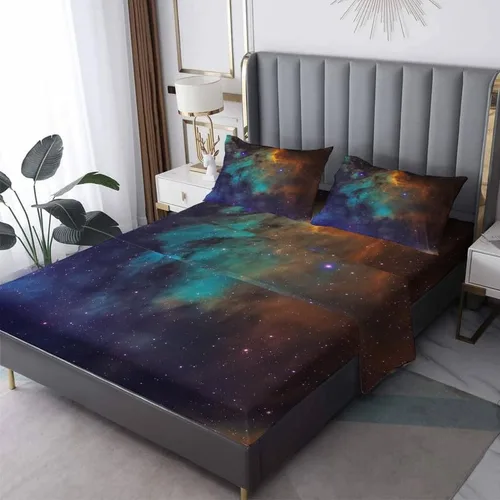 Vista 10 de Galaxy Sheets - Juego de sábanas de tamaño individual, sábanas de microfibra suave y bolsillo profundo, sábanas y fundas de almohada estampadas sin