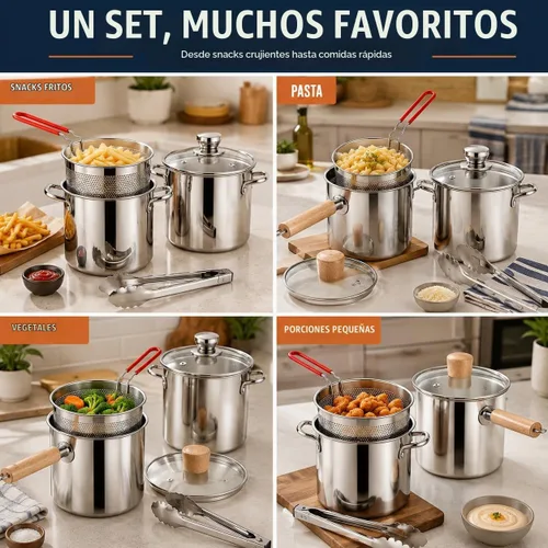 Vista 3 de Freidora multifuncional de acero inoxidable 304 de 3L con tapa de cesta y #A2
