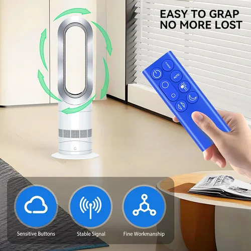 Vista 4 de Control remoto de ventilador de repuesto compatible con Dyson DP04 TP04 TP06 TP09 Pure Cool Air Purifying Fan (color azul con batería) Blue, With