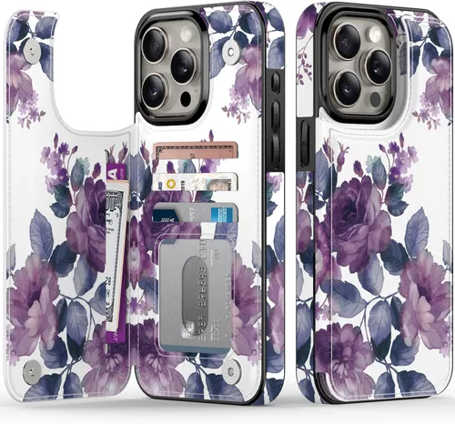 Vista 45 de FUNMIKO Funda tipo cartera para iPhone 13 con tarjetero, bloqueo RFID, protección de grado militar y obras de arte impresas con rayos UV, cierre