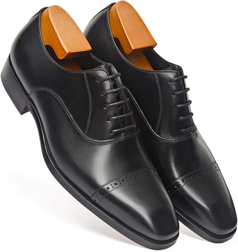 Vista 2 de Zapatos de vestir cómodos y formales Oxford para hombre de cuero genuino