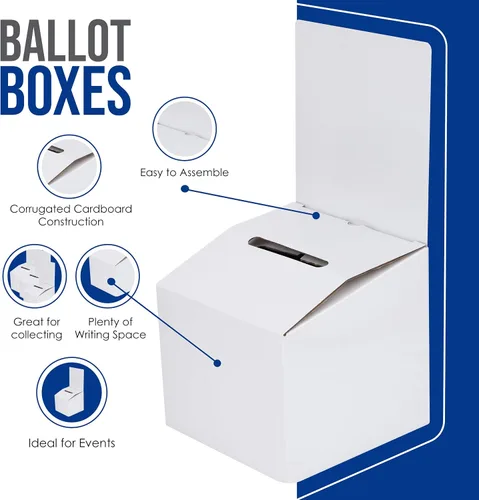 Vista 3 de ALBEN Urna blanca brillante de 6 x 6 x 6 pulgadas (paquete de 12) – Caja de boletos versátil para rifas, cajas de sugerencias y donaciones, cabecera