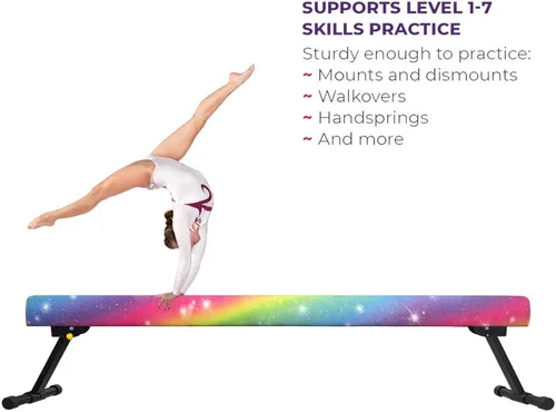 Vista 7 de Viga de equilibrio ultrasimple ajustable y plegable de 6 pies, equipo de gimnasia de suela sintética de piso alto y bajo, sin necesidad de Starlight