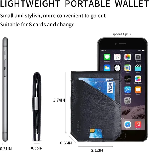 Vista 4 de Mens slim leather wallet mens minimalist wallet wallet RFID blocking front pocket bi-fold wallet with ID window Black