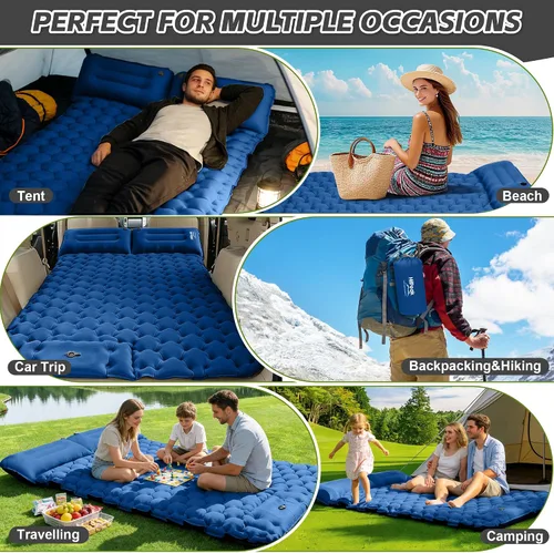 Vista 8 de HiiPeak Colchoneta doble para acampar – Colchón de gamuza superior de camping con almohada, bomba de pie integrada, alfombrilla portátil inflable