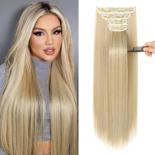 Vista 36 de REECHO - Juego de 4 extensiones de cabello sintético con clip de 12 pulgadas, 14 pulgadas y 16 pulgadas, lacio, largo y grueso, marrón oscuro