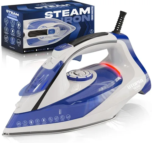 Vista 10 de Utopia Home Plancha de vapor para ropa, suela antiadherente, plancha de ropa de 1800 W con función de seguridad de apagado automático, control