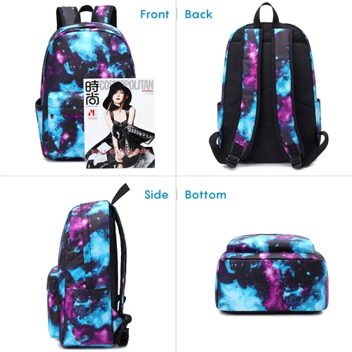 Vista 2 de Juego de mochila de lona impermeable Galaxy para laptop de 14 pulgadas, mochila escolar universitaria con lonchera y estuche para lápices