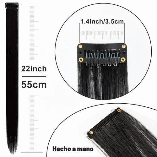 Vista 4 de Extensiones de cabello negro con clip, extensiones sintéticas