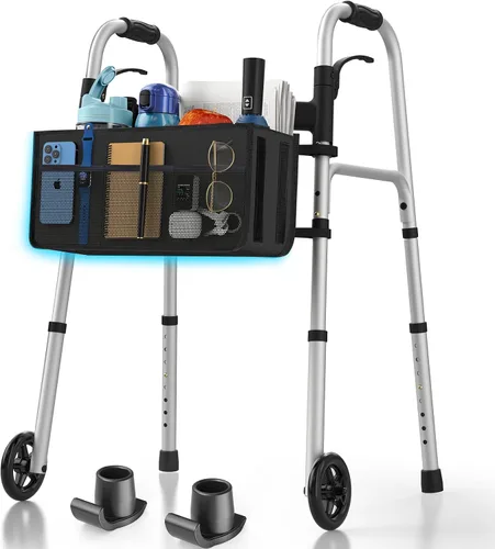 Vista 10 de Caminantes plegables para personas mayores, ruedas de 5 pulgadas, caminante ligero con ruedas, soporta hasta 350 libras, caminante estándar