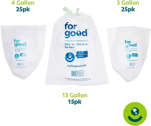 Vista 4 de for: good Bolsas de basura compostables para cocina de 13 galones de alto, forro biodegradable con cordón, bolsas de basura extra fuertes
