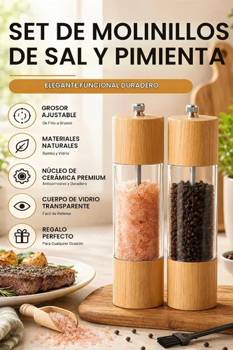 Vista 2 de Juego de molinillo de sal y pimienta, 8 pulgadas, paquete de 2