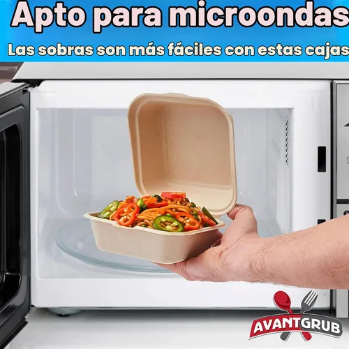 Vista 3 de Caja para llevar a prueba de grasa de 6 x 6 pulgadas, 25 unidades. Contenedor desechable para llevar para microondas con tapa con bisagras. Cajas
