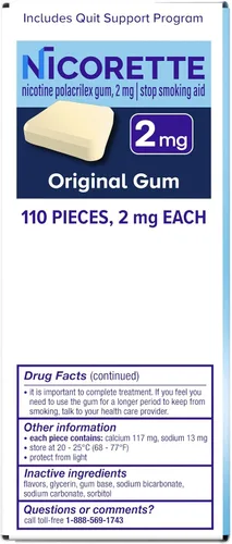 Vista 8 de Nicorette Quit Smoking Gum, 110 unidades (paquete de 1) Reduces Nicotine Cravings and Withdrawal Symptoms, Intense Craving Relief, Portable