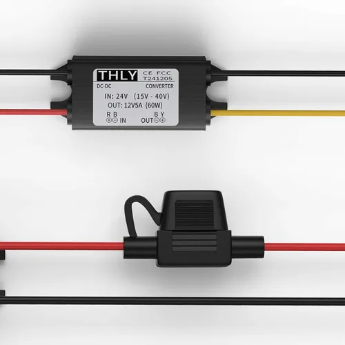 Vista 4 de Convertidor de 24 V a 12 V, convertidor descendente CC-CC, convertidor de voltaje de potencia de 5 A 60 W con fusible impermeable, transformador