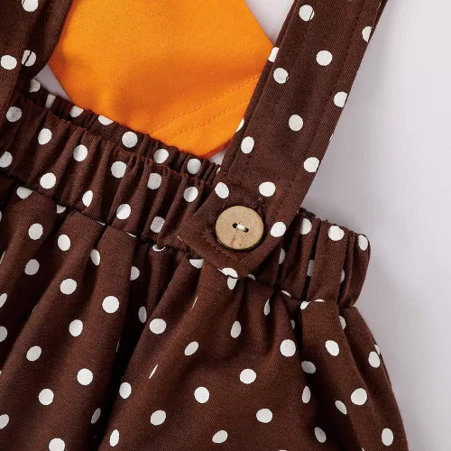 Vista 6 de Xfglck Conjunto de ropa de Acción de Gracias para niños y niñas pequeñas, blusa de pavo con volantes y falda con tirantes