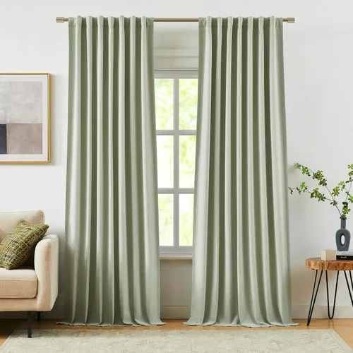 Vista 12 de Vision Home Cortinas Completamente Opacas de Lino Azul Niebla de 84 Pulgadas de Largo para Dormitorio y Sala de Estar, Paneles de Ventana Niebla Azul