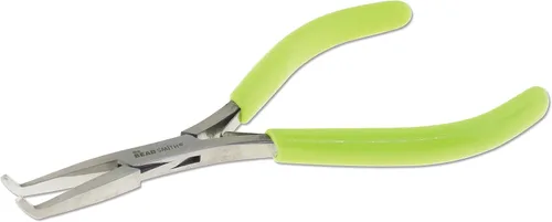 Vista 3 de The Beadsmith Alicates de punta plana doblados microfinos, 5 pulgadas (5.000 in) con cabeza de acero pulido, mango de agarre cómodo de PVC verde