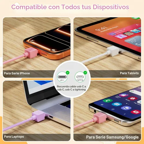Vista 8 de Vofolen 2 en 1 USB C a USB C/Cable de iluminación para iPhone 17 16 15 14