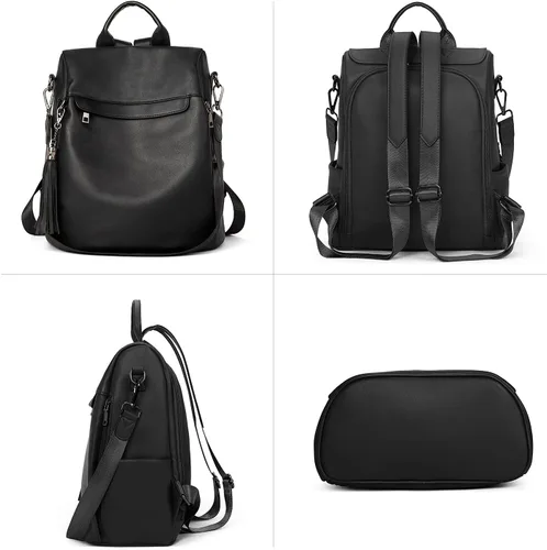 Vista 27 de Bromen - Mochila tipo bolso de mano de piel antirrobo para mujer a la moda, Beige floral, L