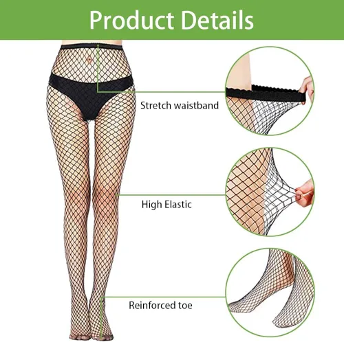 Vista 4 de Confonze Medias de red para mujer mallas de cintura alta medias de malla transparente sexy