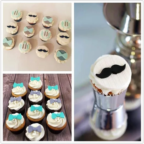 Vista 6 de JeVenis Molde para pastel de hombre, pajarita, bigote, fondant, para baby shower, fiesta, bigote, decoración de pasteles