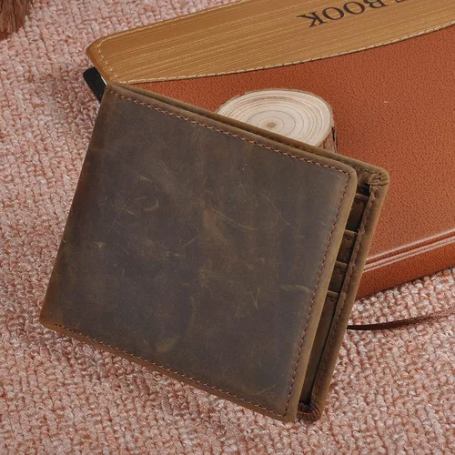 Vista 4 de HRS Carteras de cuero genuino para hombre, Marrón, Retro