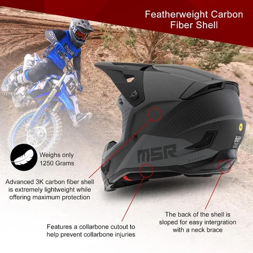 Vista 3 de MSR Casco de motocross hexagonal de carbono, motocross con MIPS