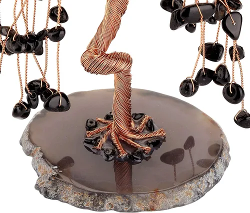Vista 5 de Jovivi Árbol de cuarzo con cristales curativos de turmalina negra natural, árbol del dinero, base de ágata geoda, adornos de Feng Shui, decoración