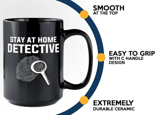 Vista 5 de Taza de café detective de 15 onzas, color negro, manténgase en casa - Oficial de policía policía patrulla detective sheriff aplicación de la ley
