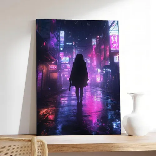Vista 7 de XAHOR Anime Vaporwave Wall Decor – Retro Neon Urban Landscape – Cyberpunk Night City Poster Poster for Room Aesthetics Canvas Wall Art Poster And