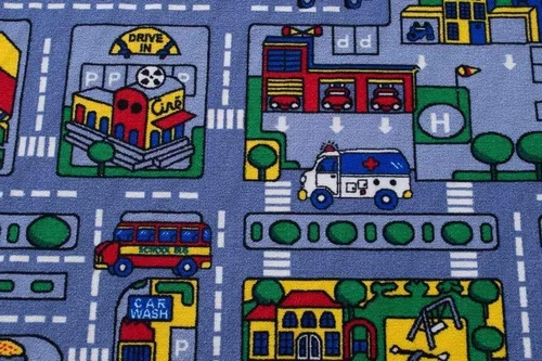 Vista 2 de Alfombra para niños/habitación de bebé/guardería/aula/sala de juegos. Carreteras. Ciudad. Ciudad. Pistas de autos de juguete de carreras. Educativo.