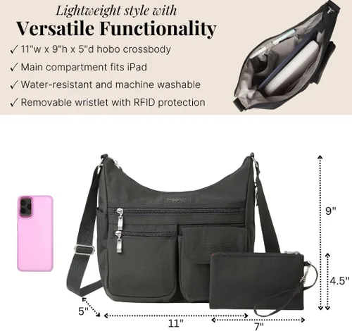 Vista 37 de Baggallini womens Everywhere Bagg Crossbody Women 11x9 Lightweight Nylon Hobo Water-resistant Travel Bag W/Rfid