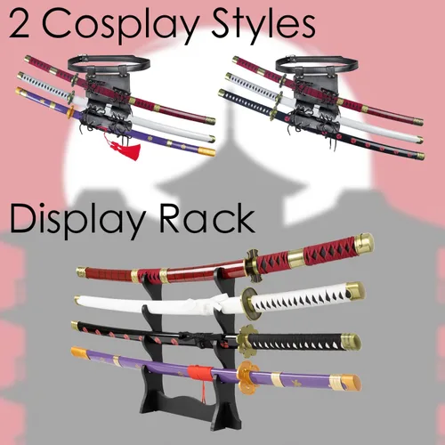 Vista 3 de Adust Espadas Roronoa Zoro de acero al carbono, espada de anime de metal real, disfraz de cosplay de Roronoa Zoro de 41 pulgadas en general, espada
