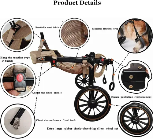 Vista 3 de Back Legs Dog Wheelchair, Adjustable Dog Carts with 2-Wheels for Small/Large Doggy, Lightweight Pets Back Limb Walking Mobility Aids, Pet