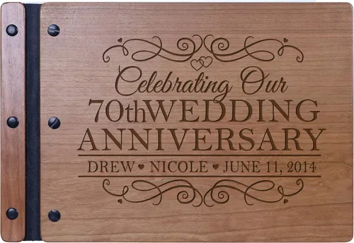 Vista 4 de LifeSong Milestones Libro de invitados personalizado para el 70 aniversario de boda para pareja, marido y esposa, 70 años de celebración Negro