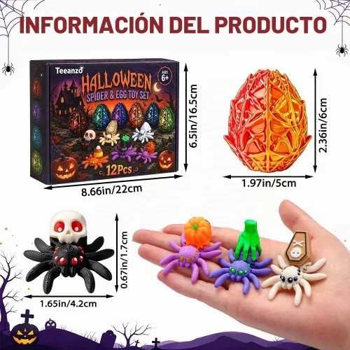 Vista 2 de 12 Pack Halloween 3D Printed Toy Surprise Spider & Egg Party Favors for Kid 12 Pack Egg With Spiders