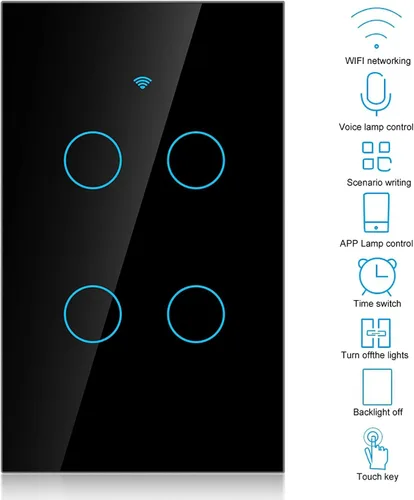 Vista 3 de Smart Life - Interruptor de pared de cristal basculante compatible con control remoto para circuitos de 4 vías, CA 95-250 V, color negro